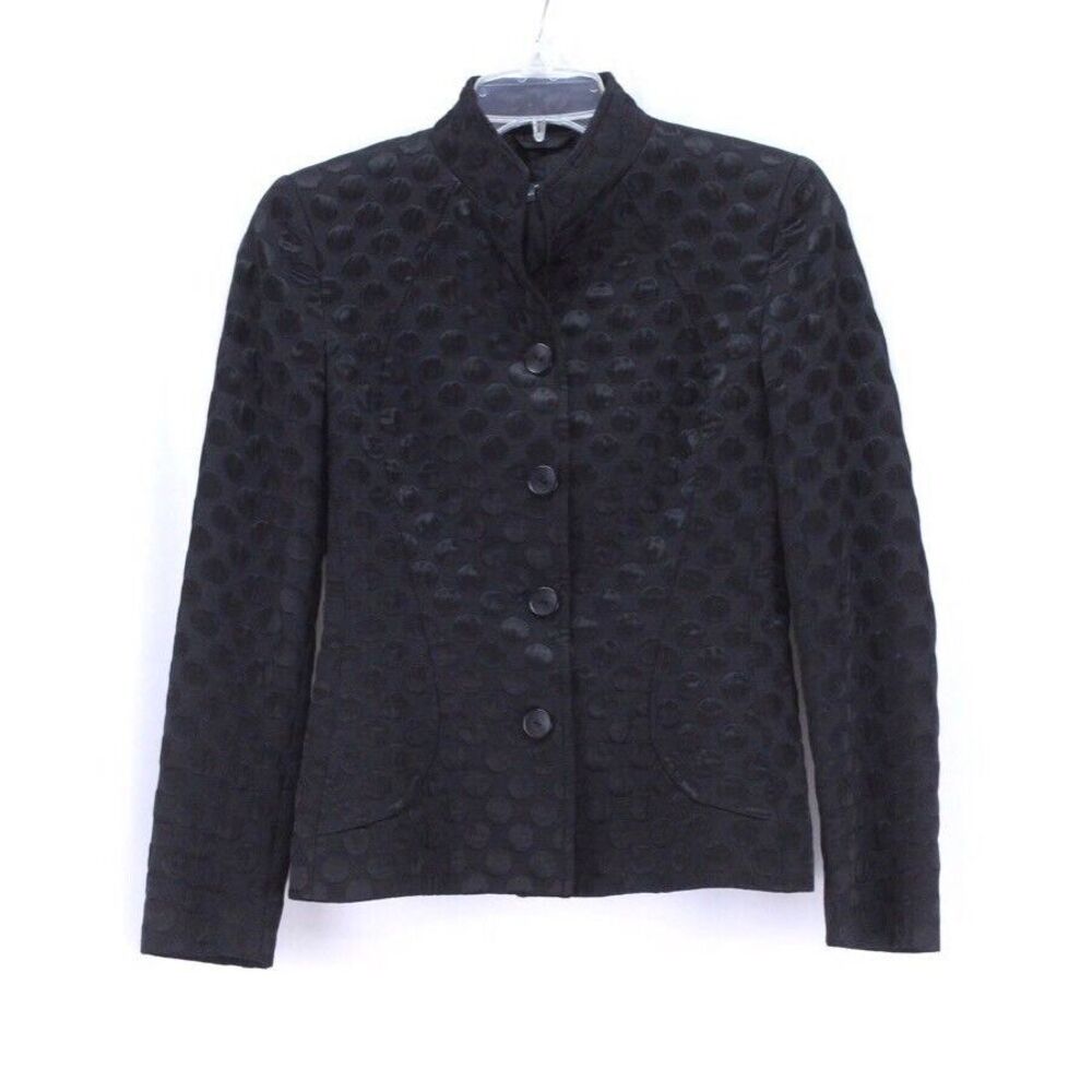 womens black polka dot ZANELLA blazer suit jacket mandarin italy wool blend XS 2